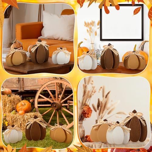 Ferraycle 3 Pcs Fall Pumpkin Decor, 3D Wooden Pumpkin Tabletop Decor - Image 5