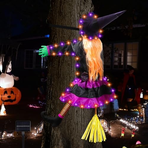 Halloween Decorations Outdoor, Solar Witch, Orange Purple-Large by ILLUMINEW
