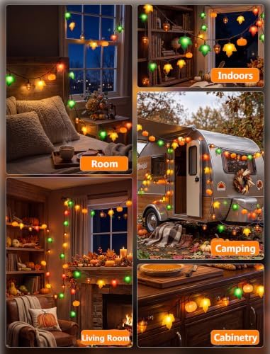 8.5FT 10LED Pumpkin Maple Leaf Acorn Fall String Lights Decorations Plug in - Image 7