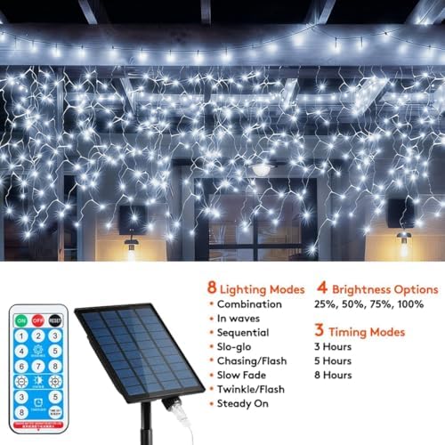 320LED Solar Christmas Lights Outdoor Waterproof Christmas Decorations Lights 29.5ft 60 Drops,8 Modes Solar Powered Rechargeable Fairy Lights for Party, Holiday,Wedding Decorations (Cool White) - Image 3