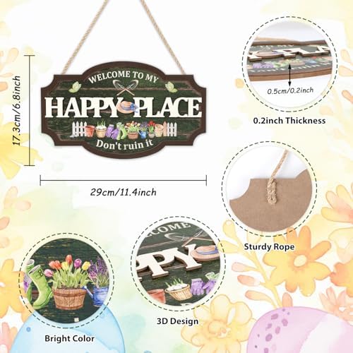 HOURIA 3D Welcome to My Happy Place Don't Ruin it Sign for Patio Yard Garden Decor,Funny Garden Signs for Outside,Gardening Gifts for Gardeners Women Men,Plant Lover Gifts - Image 3