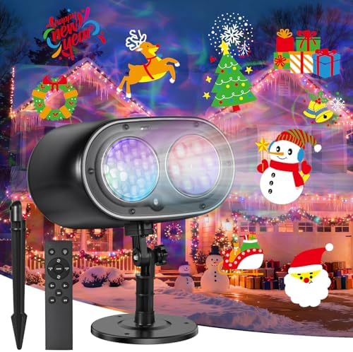 2025 Upgrade No Slides Christmas Projector Lights Outdoor, Holiday Projector Lights with 12 Dynamic Patterns & 7 LED Colors, Remote, Timer, IP65 Waterproof for Xmas Party Garden Yard Decor (Black) by Dehikewell