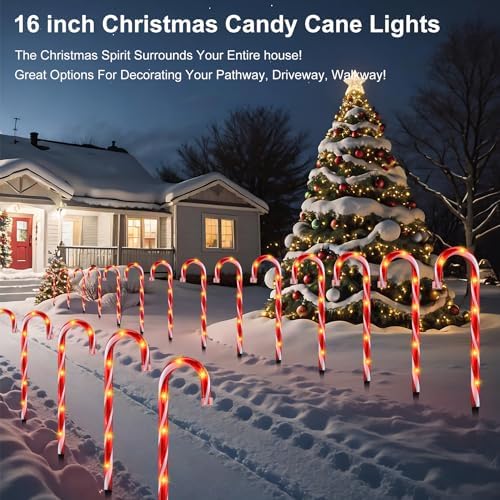 GAGALIFE 16-inch Candy Cane Lights, Outdoor Christmas Pathway Markers, 12 Pack Christmas Candy Cane Light for Driveway, Walkway, Yard, Garden, 21 feet Total Length with 72 Lights, Red-White - Image 3