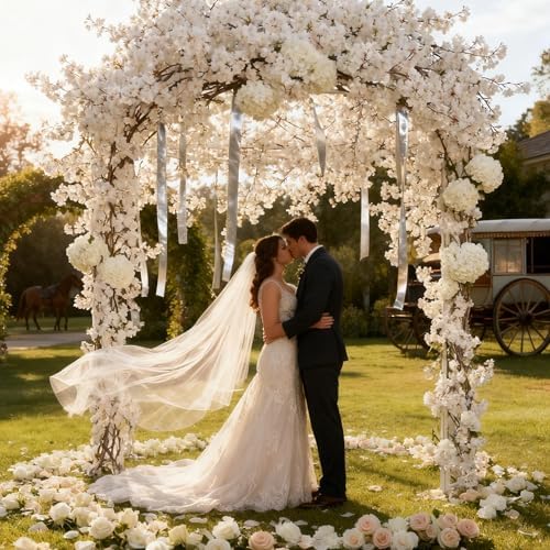 4PC 23.6FT White Cherry Blossom Flowers Garland for Decoration - Image 6