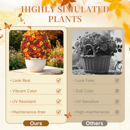 SHareconn 2Pcs Artificial Fall Flowers for Outdoors UV Resistant Decoration - Image 4