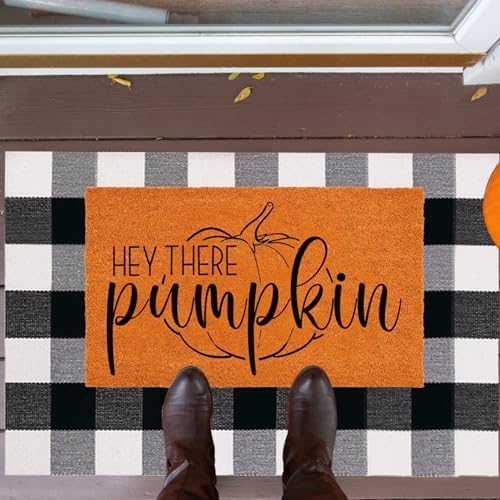 Fall Decor Door Mat Combo Set, Hey There Pumpkin Welcome Doormat + 28x43 Inches White Black Buffalo Plaid Rug Combo Set, Halloween Autumn Thanksgiving Front Porch Entryway Decor Floor Mats - Image 7