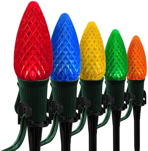 Wintergreen Lighting 50' OptiCore LED C9 Multicolor Pathway Christmas Lights, Heavy Duty Bulbs for Driveway, Walkway Marker, 5" Commercial PathPRO Stakes, 18 Gauge Green Wire by WintergreenLighting