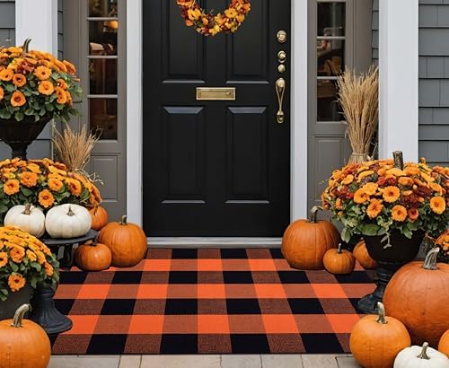 Halloween Layered Doormat 27.5"x43.3",Orange and Black Door Mats Outdoor - Image 4