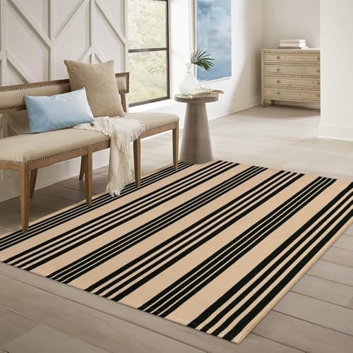 OJIA Outdoor Area Rugs 4'x6', Black and Tan Patio Rug Fall Porch Decor - Image 2