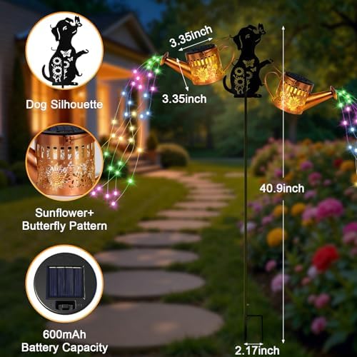 2 Pack Solar Watering Can Lights, Metal Solar Lights Outdoor Decorative - Image 2