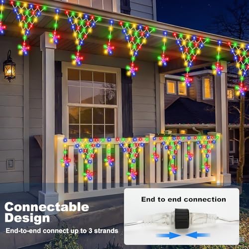 Christmas Outdoor String Lights Waterproof, 218 LED 13.8FT Star Curtain Fairy Lights with 11 Drops Connectable Clear Wire Christmas Light Decorations 8 Modes for Eaves Yard Wedding Party Holiday Decor - Image 5