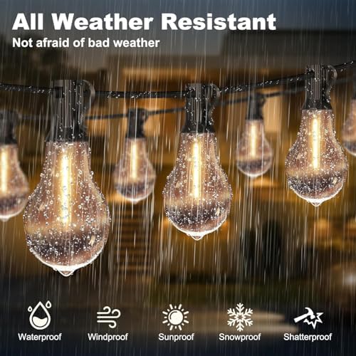 50FT Outdoor String Lights 32+2 Bulbs,120W Dimmer Remote IP65 Watterproof - Image 4