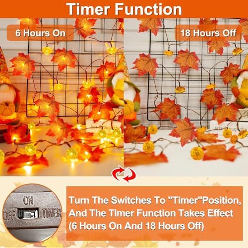 Timer&3 Pack Halloween Fall Decor Fall Garland with Pumpkin Lights 60LED - Image 2
