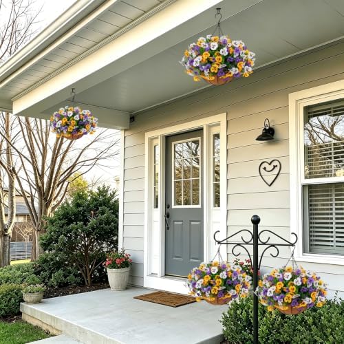 2 Set Artificial Hanging Flowers with Basket for Outdoor Decor - Image 2