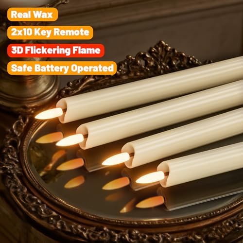 Wondise Real Wax Flameless Taper Candles with Remote Timer Ivory - Image 3