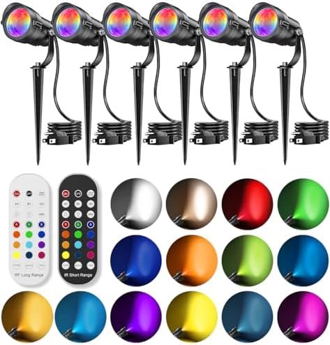 HIBOITEC 12W Christmas Spotlight Outdoor with Plug Timer Color Changing 120V Landscape Lighting Waterproof Dimmable LED Spot Light for Yard Christmas Outside House Garden Tree Decoration 6Pack by HIBOITEC