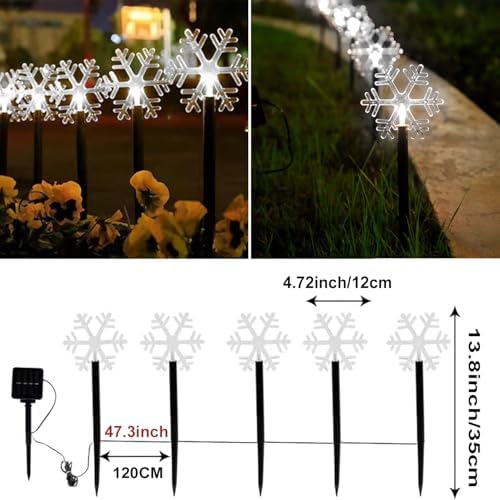 Solar Christmas Pathway Lights, 5 Pack Solar Snowflake Outdoor Waterproof Stake Lights Garden Christmas Decorative Walkway Lighting for Landscape Yard Lawn Patio Wedding Party（White - Image 4
