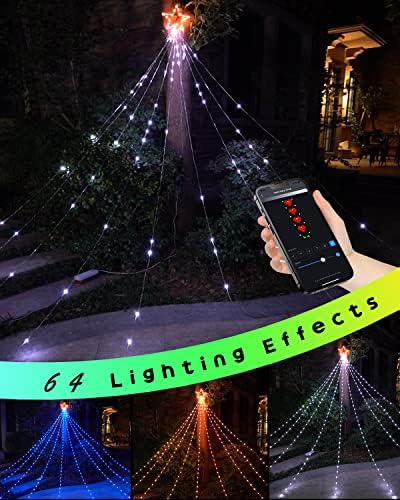 Outdoor Christmas Decorations Lights with Star, Smart DIY Custom Display 11.8Ft 100 Modes Yard Waterfall Tree String Lights, App Control 344LED RGB Color Changing Music Timer for Xmas Tree Lawn Decor - Image 6