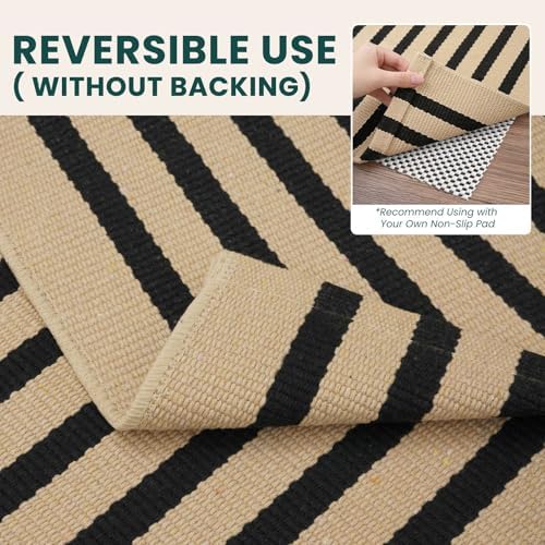 KOZYFLY Striped Rug 2x3 ft Brown and Black Woven Washable Stripes Doormat - Image 4