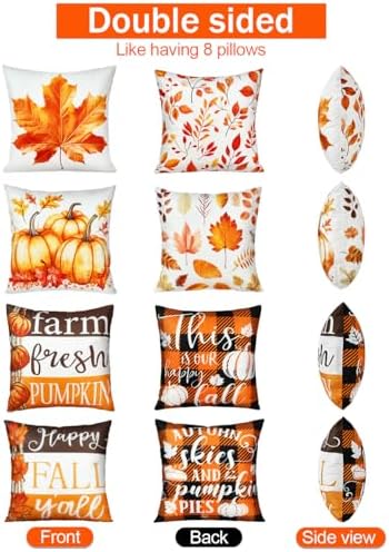 TOYPOPOR Fall Decorations for Home, Double Sided Throw Pillow Covers 16x16 Set of 4 Outdoor Indoor Fall Decor Pumpkin Fallen Leaves Autumn Thanksgiving Throw Pillow Cover for Living Room Bedroom Couch - Image 2