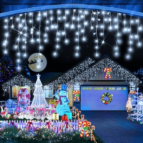 Christmas Lights Outdoor, 1280 LED 131FT Ice Lights for Outside, 8 Modes Plug in 240 Drops Ice String Light with Timer Memory Function Hanging Light for Christmas Decor(Cool White) by Heceltt