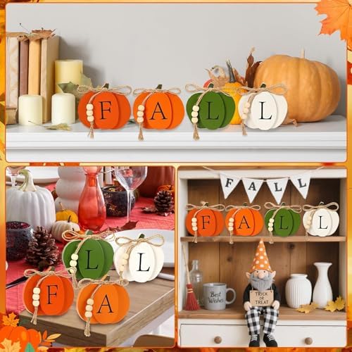 PETKNOWS 4Pcs Fall Pumpkin Wooden Signs for Thanksgiving Tiered Tray Decor - Image 6