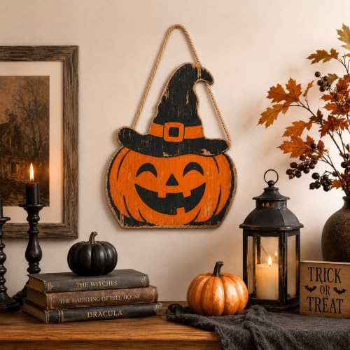 Retro Halloween Decoration Wooden Sign, Pumpkin Halloween Front Door Hanger, Spooky Wooden Pumpkin Sign for Indoor Outdoor Yard, Home Decorations Signs - Image 4