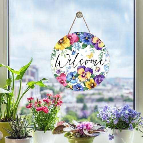 Welcome Spring Summer Floral Flowers Front Door Sign, Pansy Forget - Image 4