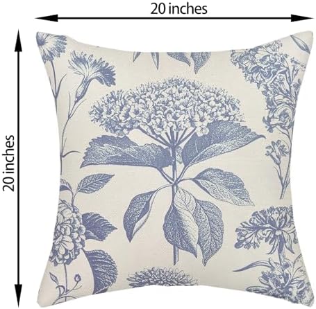Vintage Blue Pillow Covers 20x20 Inch 2 Pcs Boho Floral Decor Throw Pillows Hydrangea Flower Seasonal Outdoor Farmhouse Neutral Accent Decoration Pillowcase Linen Cushion Cover for Couch - Image 6