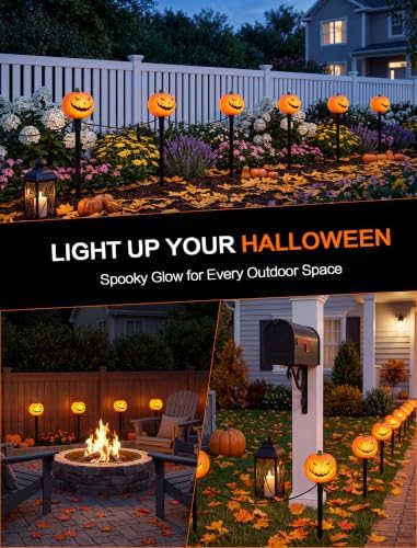 SUNSGNE Halloween Pathway Lights, Set of 4 Halloween Pumpkin Stake Lights with 5 C7 LED Light Bulbs(1 Spare), Connectable Pumpkin Light for Path Walkway Driveway Garden Decorations - Image 7