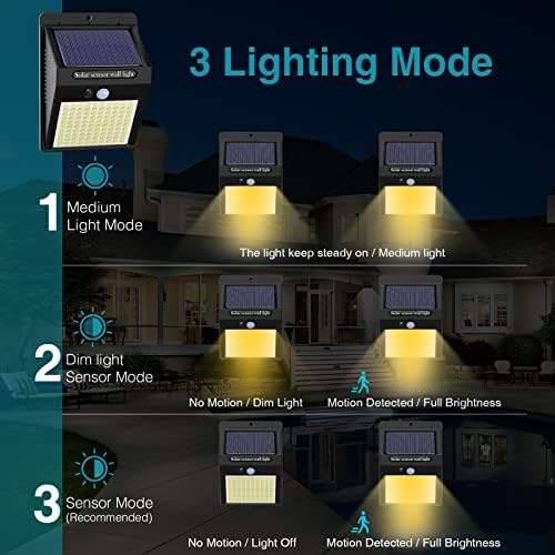 2 Pack Outdoor Solar Motion Lights - 3 Modes/100LED Wireless, IP65 Waterproof Solar Security Lights with Motion Sensor for Front Door, Backyard, Garage, Deck (Warm White) - Image 4