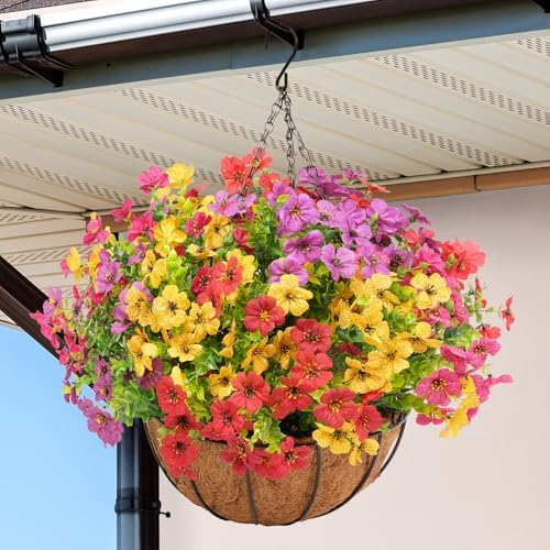 2 Set Artificial Flowers Faux Hanging Plants Basket for Spring Summer Outdoor Outside Decoration, Fake Silk UV Sun Resistant Daisy Eucalyptus for Porch Home Patio Balcony Yard Decor - Image 6