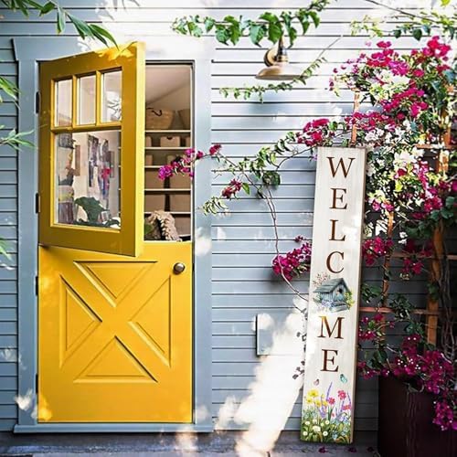 Summer Welcome Sign for Front Porch Standing, Hello Summer Nest Porch Sign for Front Door Decor, Farmhouse Bird Flowers Hanging Wall Sign for Garden Decorations 47.2"H - Image 7