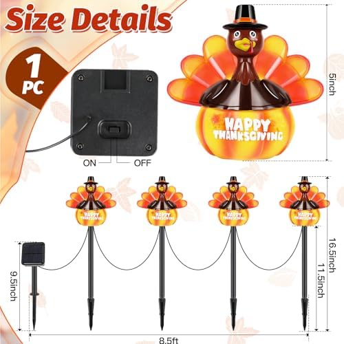 4-in-1 Thanksgiving Turkey Pumpkin Solar Lights Outdoor Decoration Fall Harvest Yard Stakes Autumn Decor Hand Painted Turkey Pumpkin Lights For Garden Lawn Pathway Walkway Driveway Patio Front Porch - Image 2