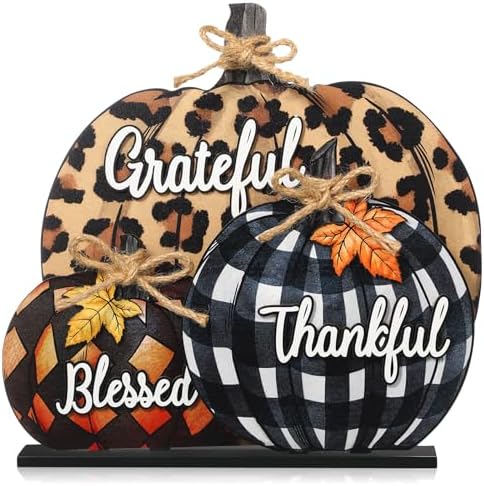 Soaoo Wood Fall Pumpkin Sign 11 Inch Blessed Grateful Thankful Centerpiece by Soaoo