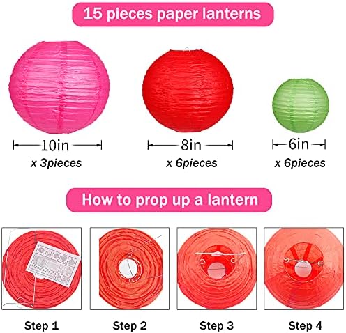 Round Hanging Paper Lanterns Rainbow Party Decorations 15pcs - Image 3