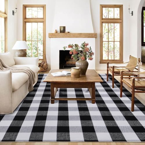 Buffalo Plaid Area Rug 5x7 Ft, Black White Indoor Outdoor Rug - Image 3