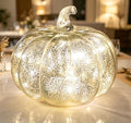 Fall Decorations for Home,Mercury Glass Pumpkin Lights with Timer(Silver) by CFDECORCandlesandHolders