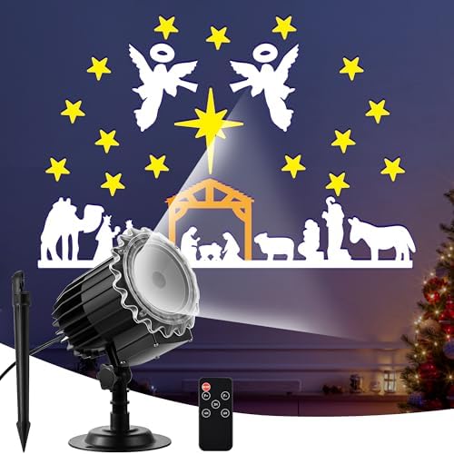 Meonum Christmas Nativity Scene Projector Lights Outdoor, Upgrade Waterproof Nativity Silhouette Light Power Supply with Remote Control Scene onto Outdoor Indoor Wall Windows Garage Doors by Meonum