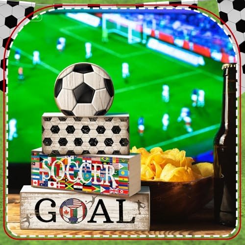 Moucuny 4 Pcs Soccer Centerpieces Table Wooden Block Signs Ball Topper - Image 6