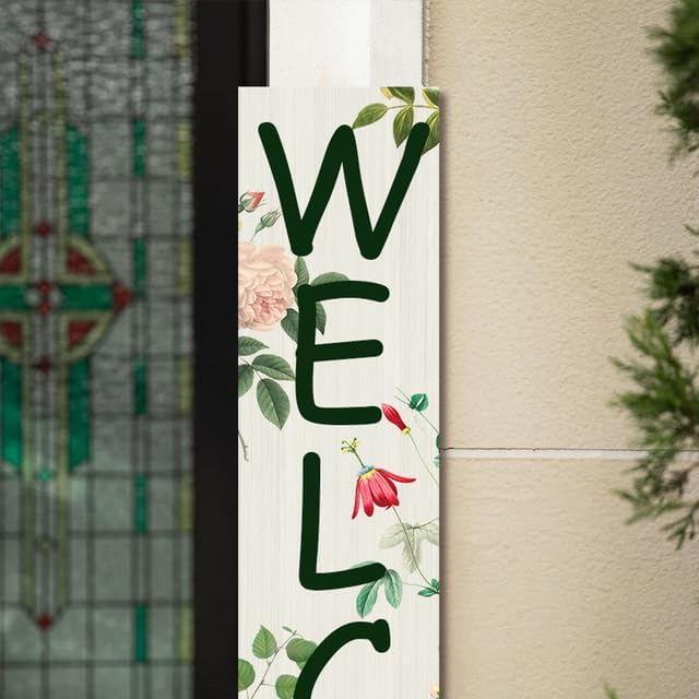 Welcome Botanical Porch Board Welcome Stangding Sign and Porch Leaner for Front Door Porch Spring & Summer Farmhouse Rustic Vertical Porch and Yard Decor 8”x48” - Image 6