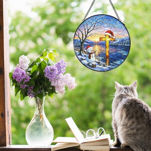 Christmas Cross Stained Glass Window Hanging Suncatcher 7.8x7.8 in - Image 2