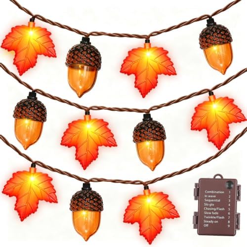 16.4FT Fall Lights Battery Operated, 20 LED Fall String Lights with 3D Acorns and 3D Maple Leaves LED Autumn Lights with Timer 8 Modes for Autumn Thanksgiving Indoor Outdoor Fall Decorations by Unknown