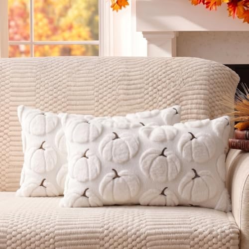 Fall Pillow Covers Pumpkin Fall Decor 12x20 Set of 2 White by Unknown