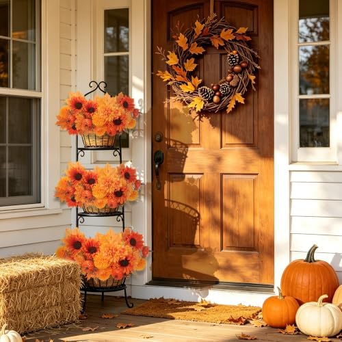 Artificial Fall Flowers for Outdoors, 6 PCS Pumpkin Sunflower Maple Leaves - Image 4