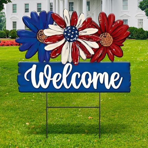 Amyhill 1 Pcs Patriotic 4th of July Outdoor Decor Daisy Metal Garden Stakes Memorial Day Welcome Yard Signs Decorations Garden Stakes for 250th Anniversary Patio Lawn Walkway Outside by Amyhill