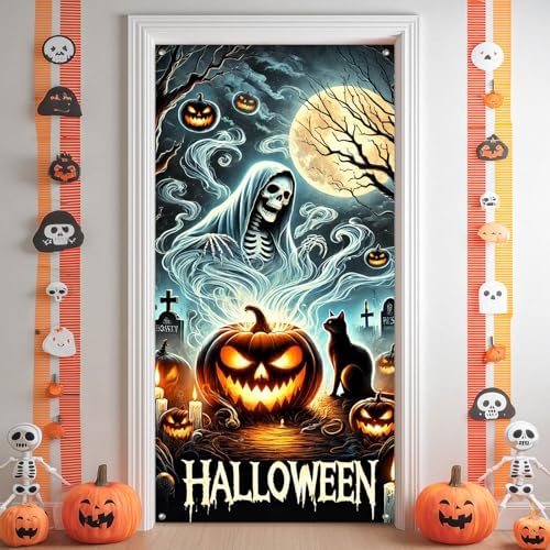 BlissYard Halloween Door Cover Jack Lantern Ghost 35x71 Inch Polyester - Image 4