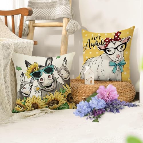 Fahrendom Funny Farm Animals Decorative Throw Pillow Covers 16×16 Set of 4 - Image 6