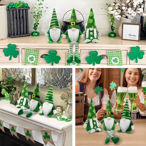 St Patricks Day Gnomes Decor Indoor, 3Pcs St Patricks Day Decorations Gnomes, Shamrock Decorations for Table, Tiered Tray Irish Home Decor Gnome Gifts - Image 4