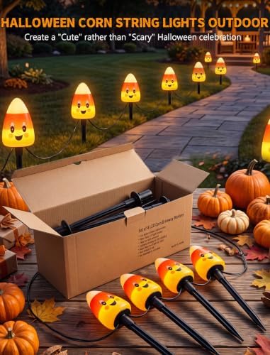 7Ft Halloween Candy Corn Pathway Lights Outdoor, 4 Pack C7 LED Stake Decor - Image 4